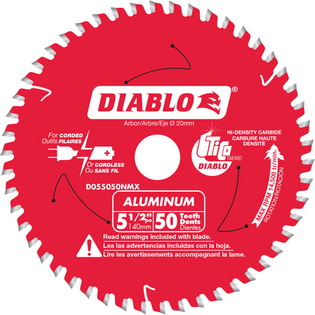 Aluminum Cutting Circular Saw Blade, 5-1/2", 50 Teeth, Plastic/Fibreglass/Non-Ferrous Use