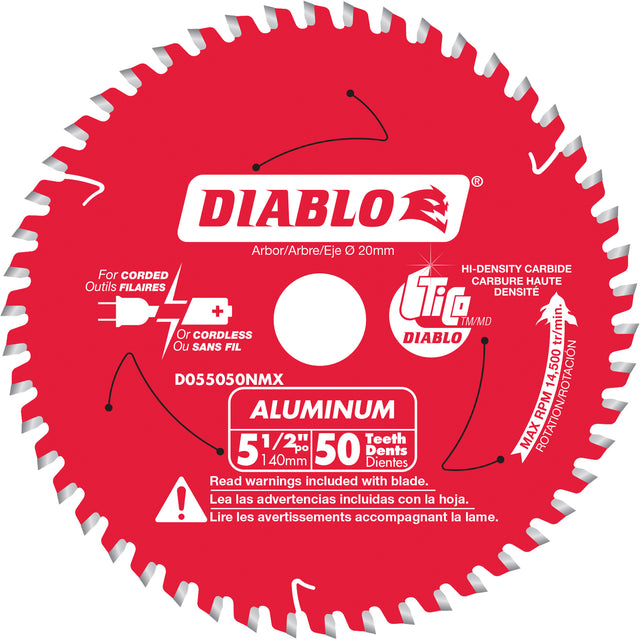 Aluminum Cutting Circular Saw Blade, 5-1/2", 50 Teeth, Plastic/Fibreglass/Non-Ferrous Use