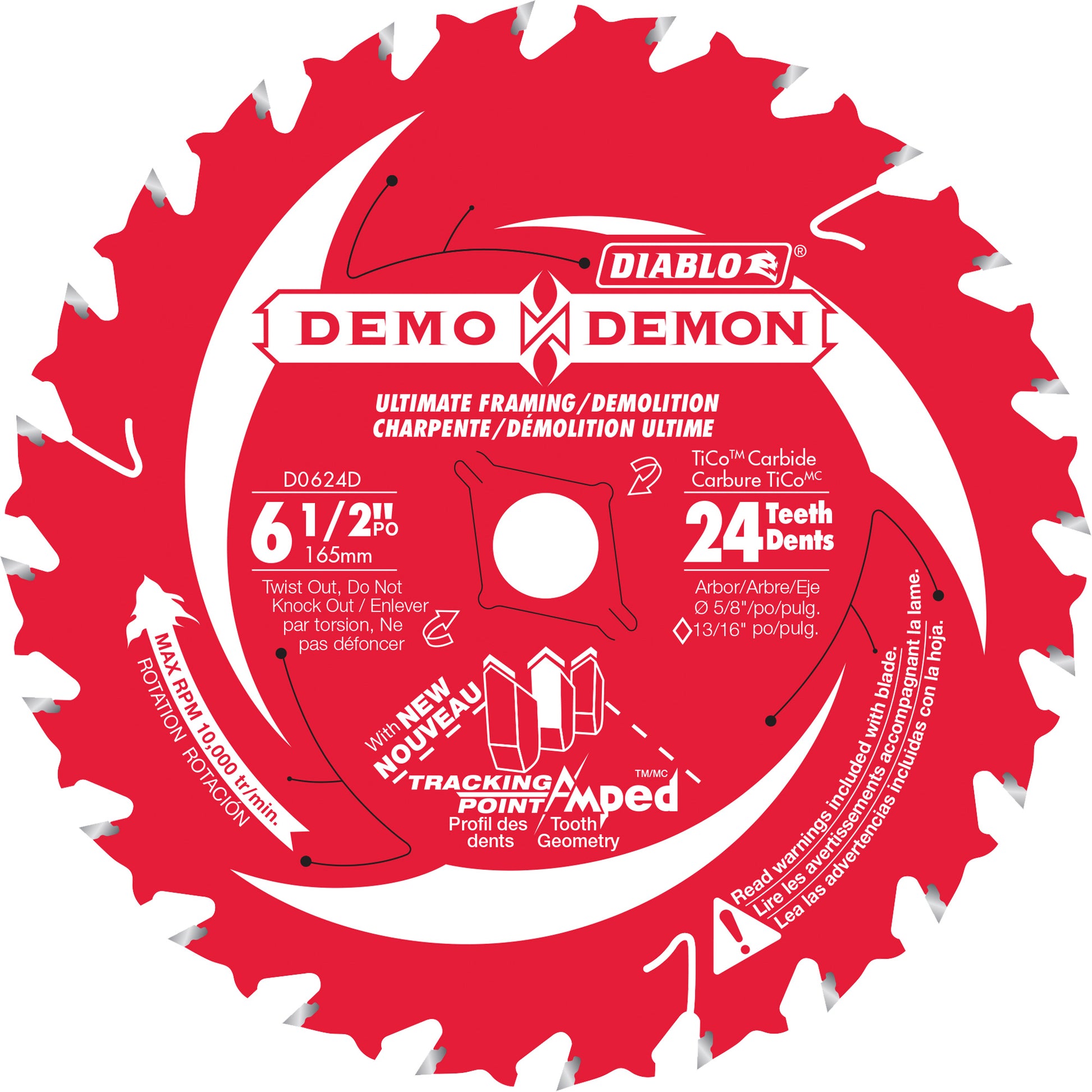 Demo Demon Ultra-Thin Framing/Demolition Circular Saw Blade, 6-1/2", 24 Teeth, Laminate/Wood Use