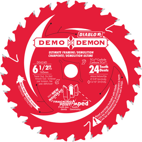 Demo Demon Ultra-Thin Framing/Demolition Circular Saw Blade, 6-1/2", 24 Teeth, Laminate/Wood Use