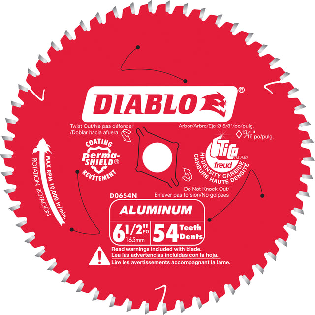 Aluminum Cutting Circular Saw Blade, 6-1/2", 54 Teeth, Plastic/Fibreglass/Non-Ferrous Use
