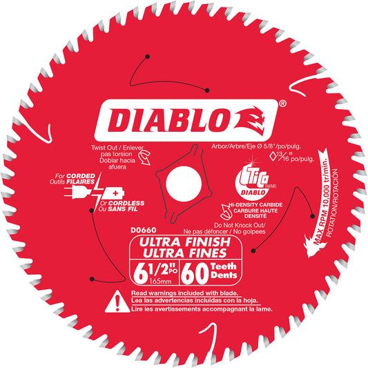Ultra Finish Circular Saw Blade, 6-1/2", 60 Teeth, Laminate/Wood Use