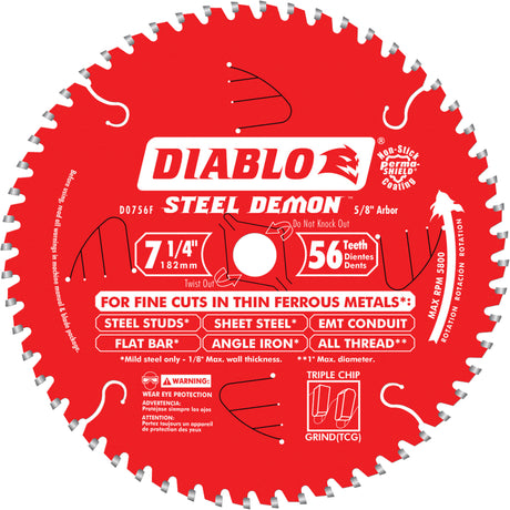 Carbide Tipped Circular Saw Blade, 7-1/4", 56 Teeth, Metal Use
