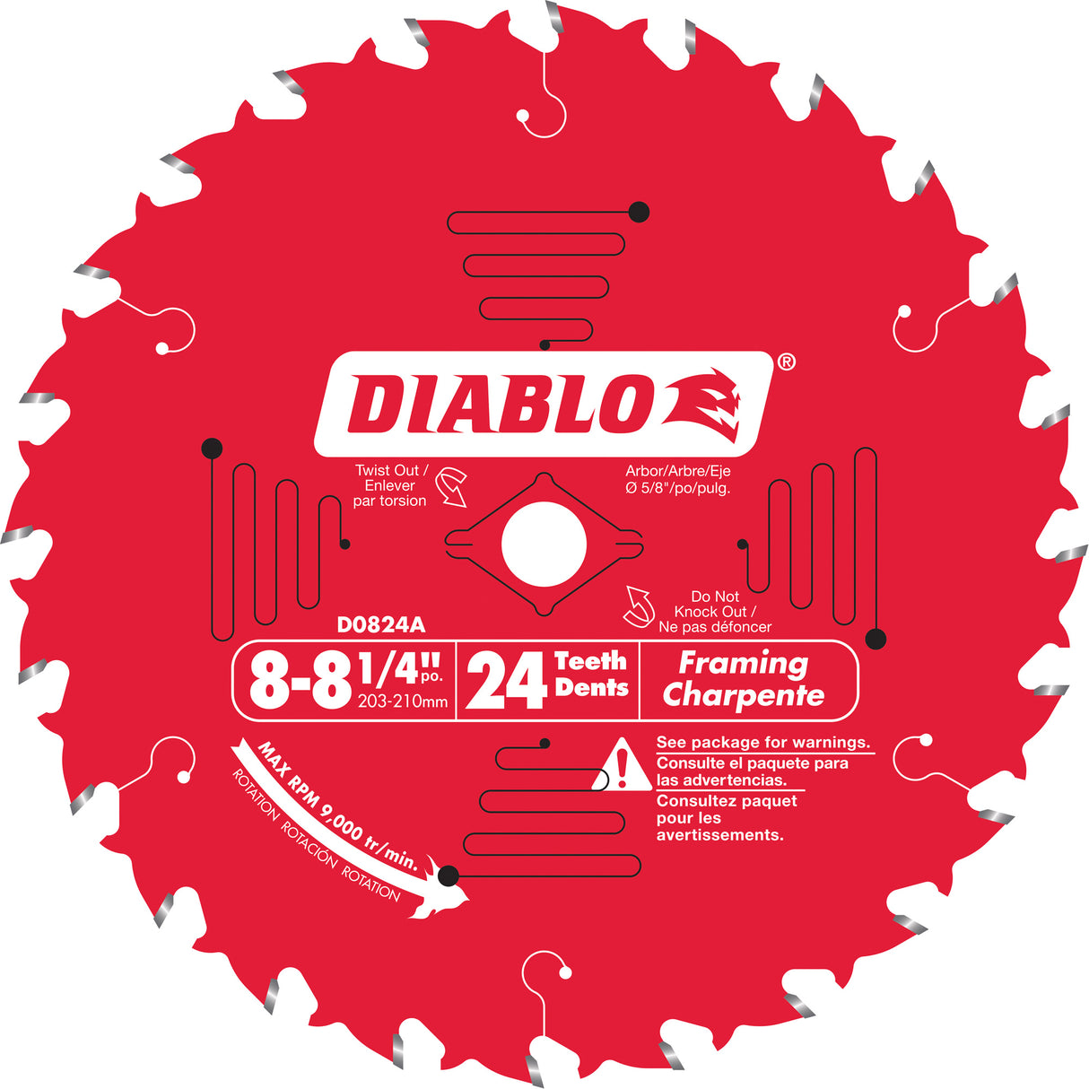 Framing Circular Saw Blade, 8-1/4", 24 Teeth, Laminate/Wood Use