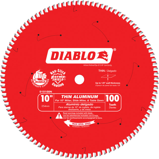 Aluminum Cutting Circular Saw Blade, 10", 100 Teeth, Plastic/Fibreglass/Non-Ferrous Use