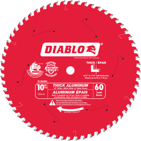 Thick Aluminum Cutting Circular Saw Blade, 10", 60 Teeth, Plastic/Fibreglass/Non-Ferrous Use