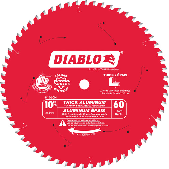 Thick Aluminum Cutting Circular Saw Blade, 10", 60 Teeth, Plastic/Fibreglass/Non-Ferrous Use