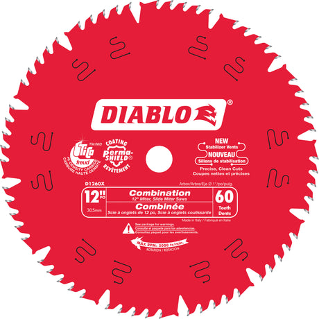 Combination Circular Saw Blade, 12", 60 Teeth, Laminate/Wood Use