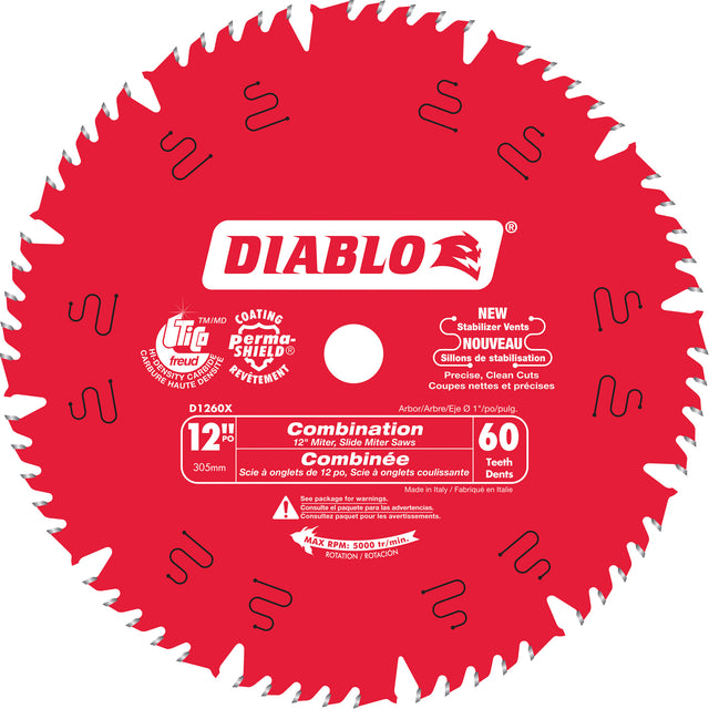 Combination Circular Saw Blade, 12", 60 Teeth, Laminate/Wood Use