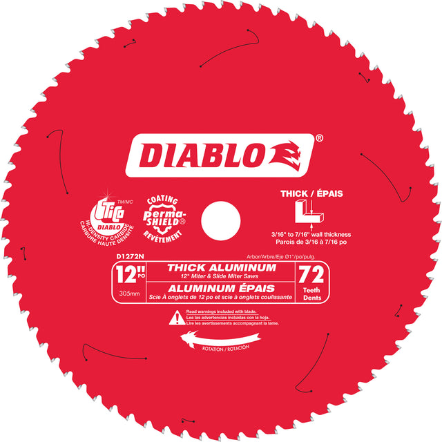 Thick Aluminum Cutting Circular Saw Blade, 12", 72 Teeth, Plastic/Fibreglass/Non-Ferrous Use