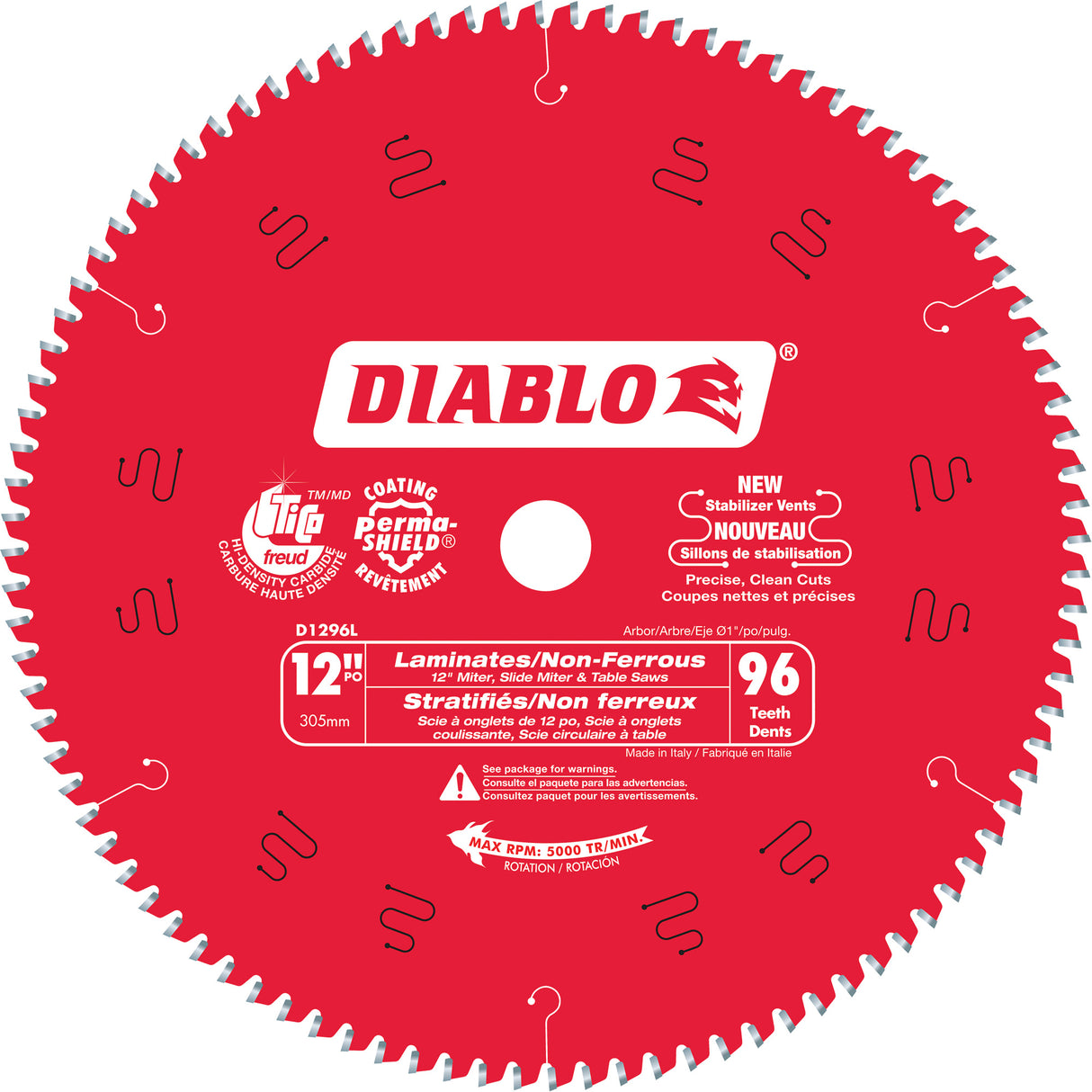 Circular Saw Blade, 12", 96 Teeth, Plastic/Fibreglass/Laminate/Non-Ferrous Use