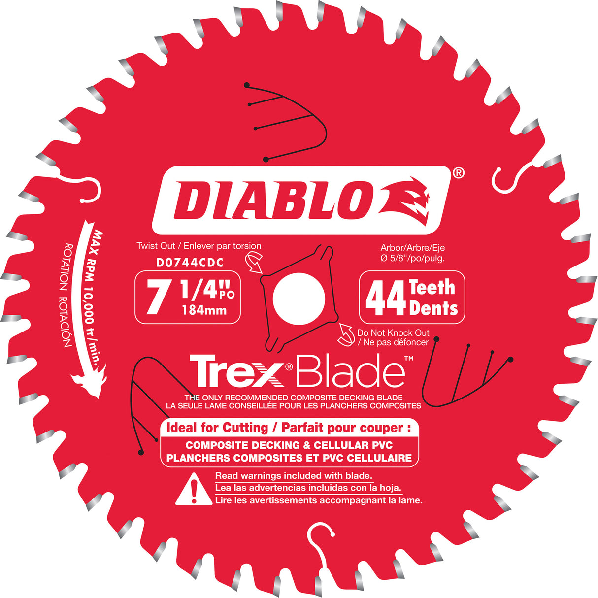 Trex® Blade™ Cutting Saw Blade, 7-1/4", 44 Teeth, Plastic/Composite Decking Use