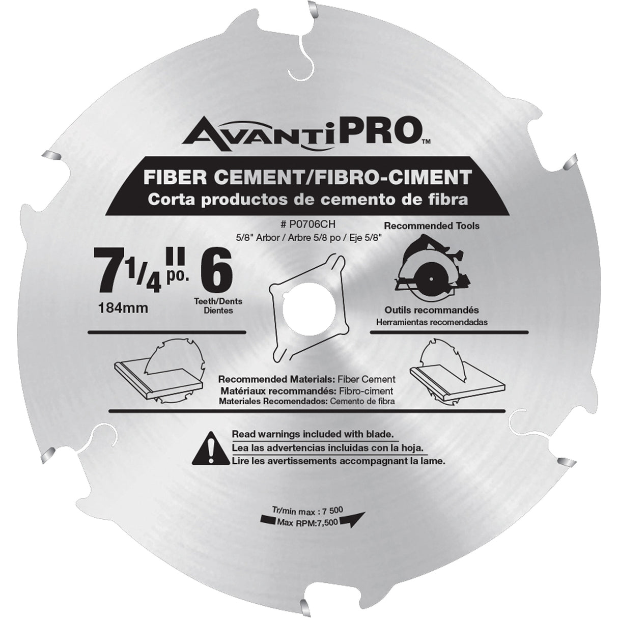 AvantiPro™ Cutting Saw Blade, 7-1/4", 6 Teeth, Fibre Cement Use