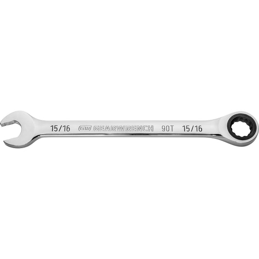 90-Tooth Ratcheting Combination Wrench, 12 Point, 15/16", Chrome Finish