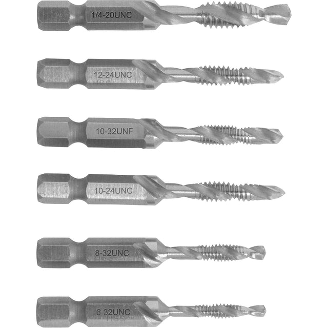6-32 to 1/4-20 Drill Tap Set, 6 Pieces