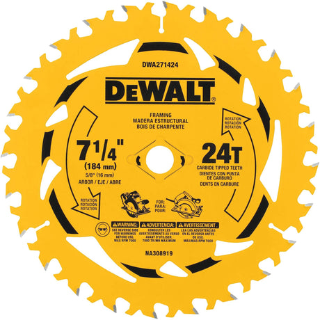 Circular Saw Blade, 7-1/4", 24 Teeth, Wood Use