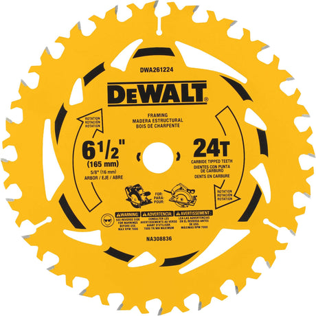Carbide-Tipped Framing Circular Saw Blade, 6-1/2", 24 Teeth, Wood Use