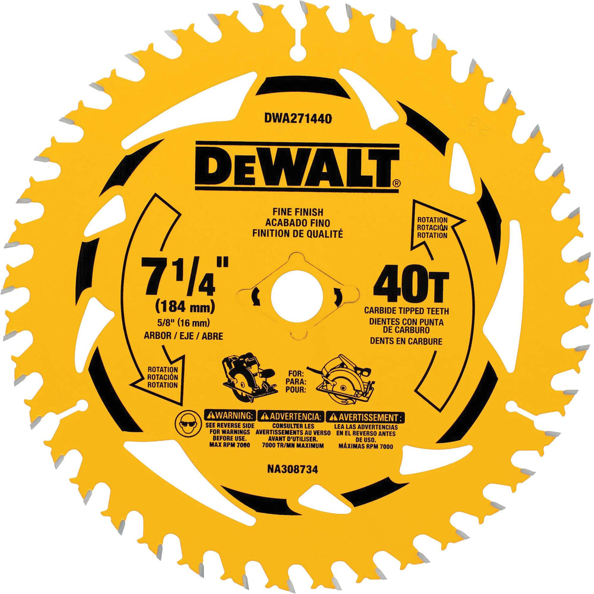 Circular Saw Blade, 7-1/4", 40 Teeth, Wood Use