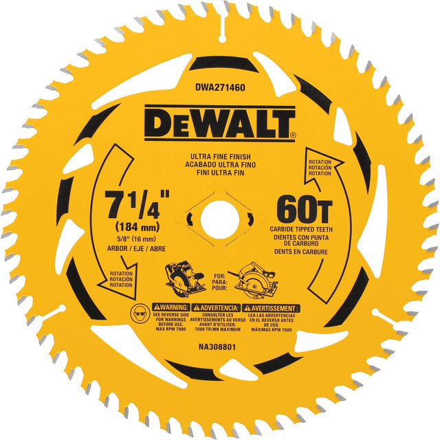 Circular Saw Blade, 7-1/4", 60 Teeth, Wood Use