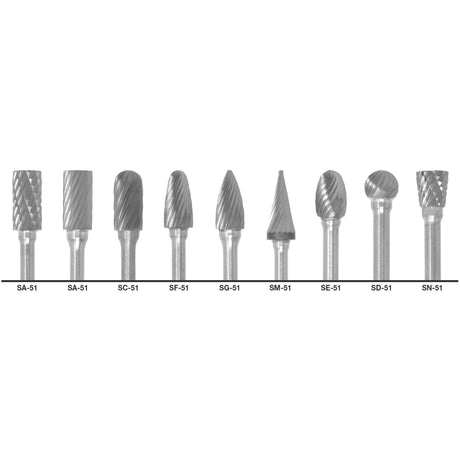 1855 Double Cut Carbide Burr Set, 9 Pieces