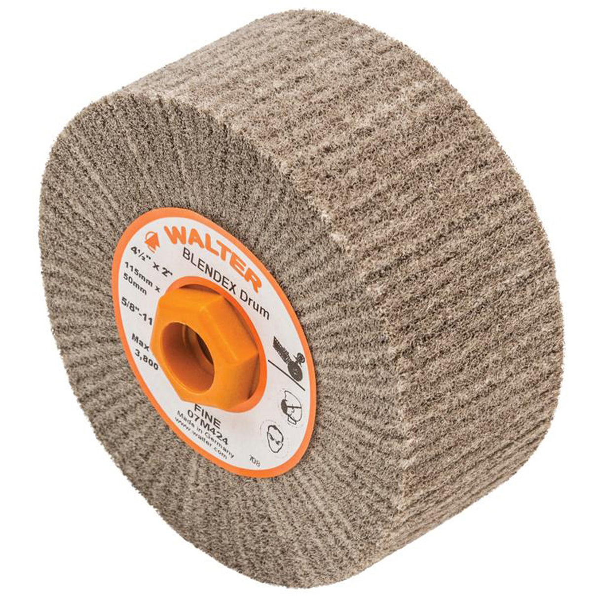 Blendex™ Surface Conditioning Drum, 4-1/2" Dia. x 2" W, 5/8"-11 Arbor, Fine Grit