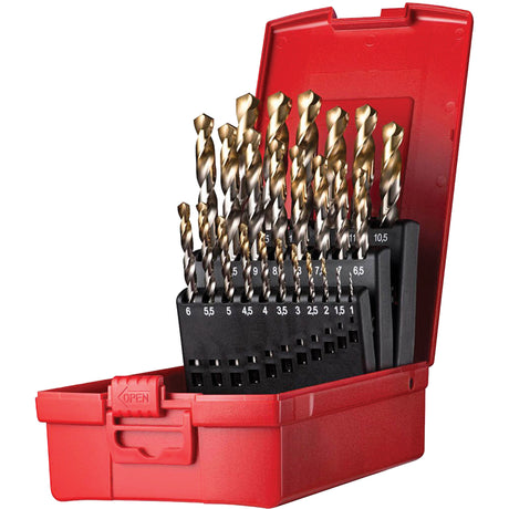 Jobber Length Drill Bit Set, 25 Pieces, High Speed Steel