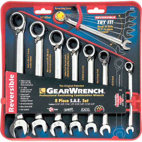 Reversible Wrench Set, Combination, 8 Pieces, Imperial