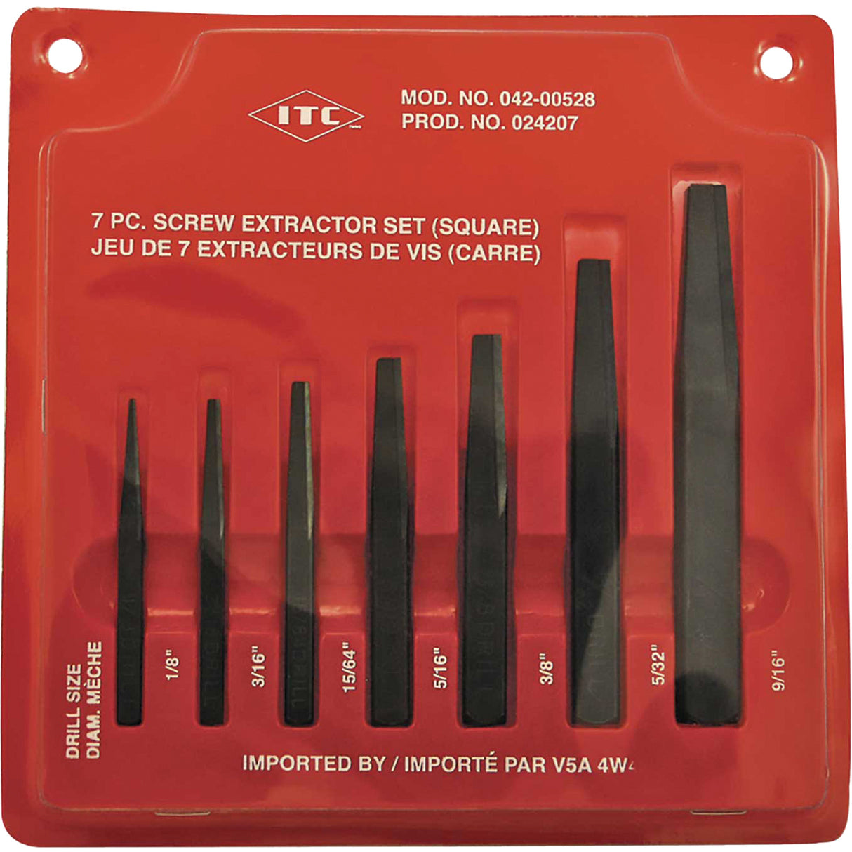 ISE-7 7-Piece Square Screw Extractor Set, For Screw Size 1/8" - 9/16"