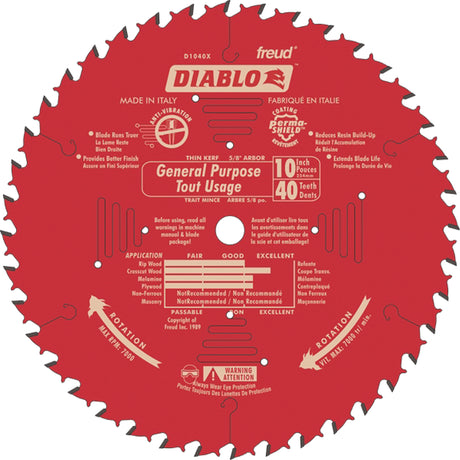 Saw Blades - General Purpose, 10", 40 Teeth, Wood Use
