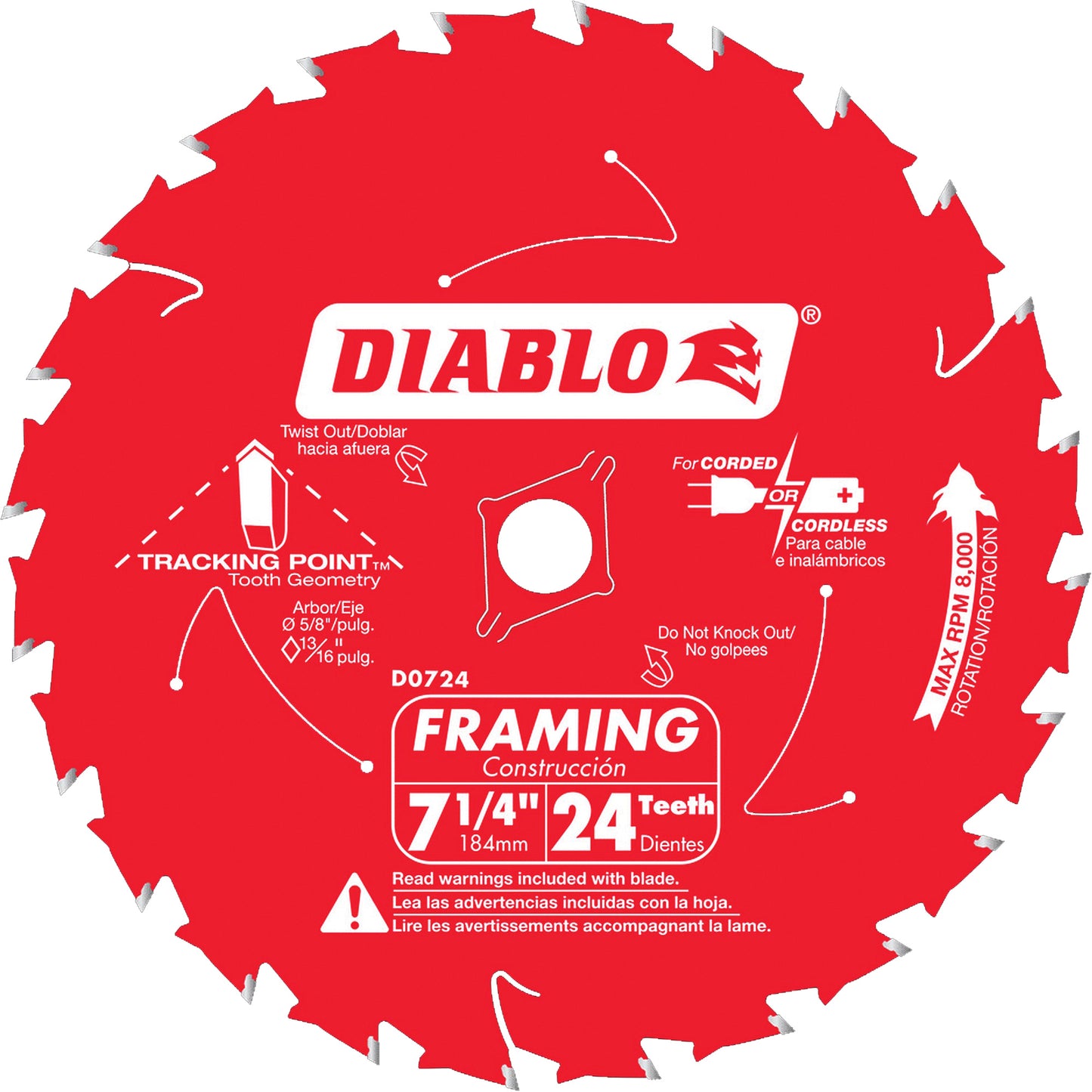 Framing Saw Blade, 7-1/4", 24 Teeth, Wood Use