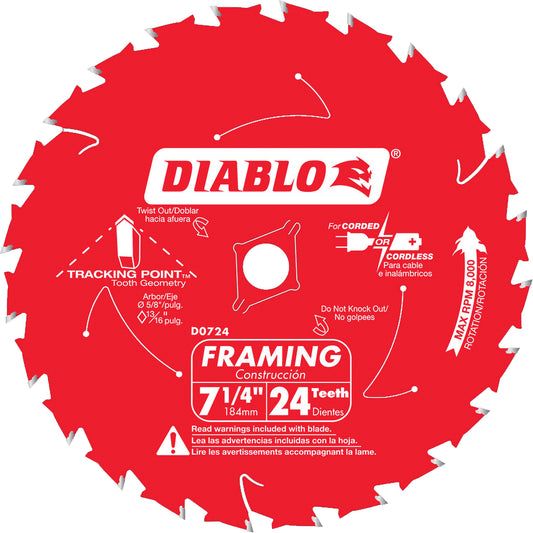 Framing Saw Blade, 7-1/4", 24 Teeth, Wood Use