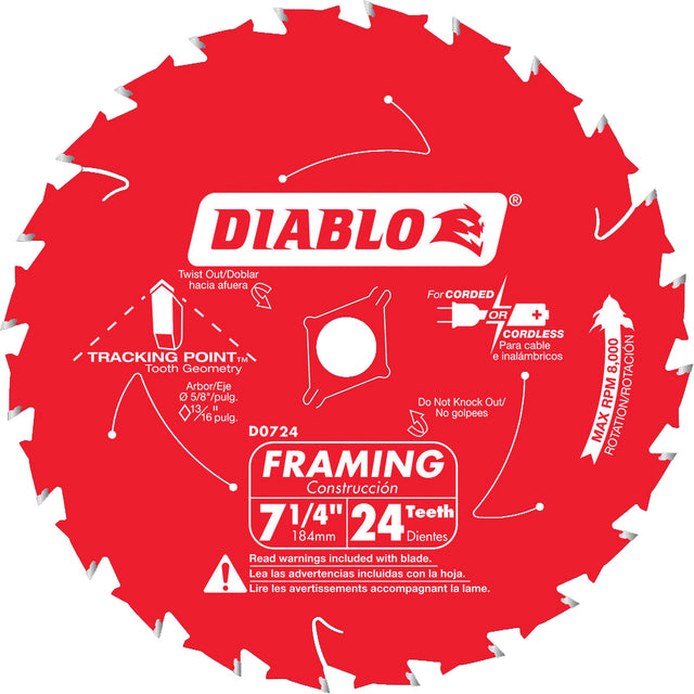Framing Saw Blade, 7-1/4", 24 Teeth, Wood Use