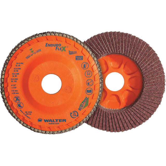 Enduro-Flex™ Stainless Flap Disc, 4-1/2" x 7/8", Type 27, 120 Grit, Zirconia Alumina