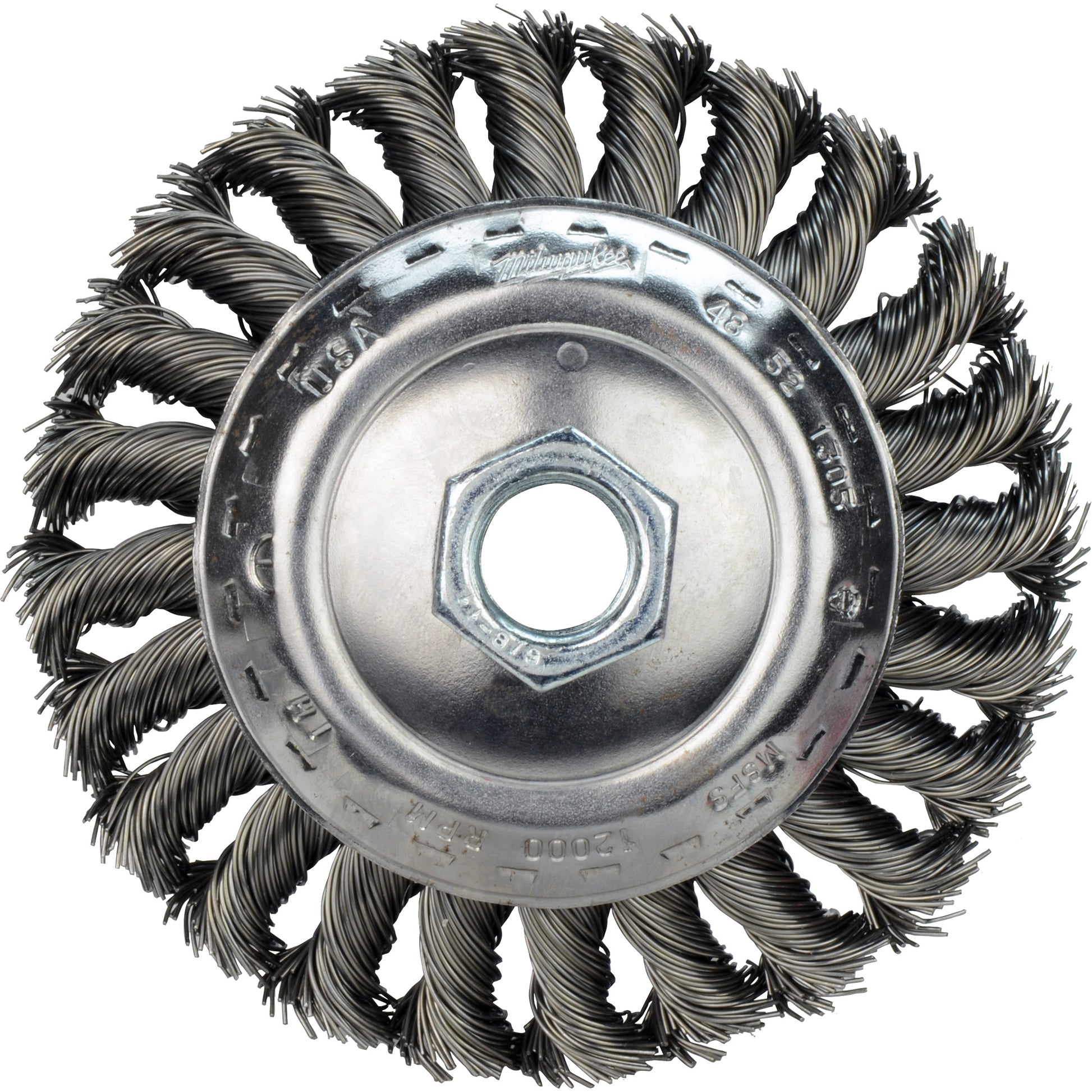 Twist Know Wire Wheel, 4" Dia., 0.02" Fill, 5/8"-11 Arbor, Carbon Steel