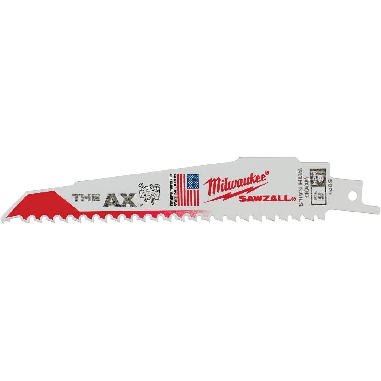 Ax™ Sawzall® Reciprocating Blade, Bi-Metal, 5 TPI, 6" L x 1" W