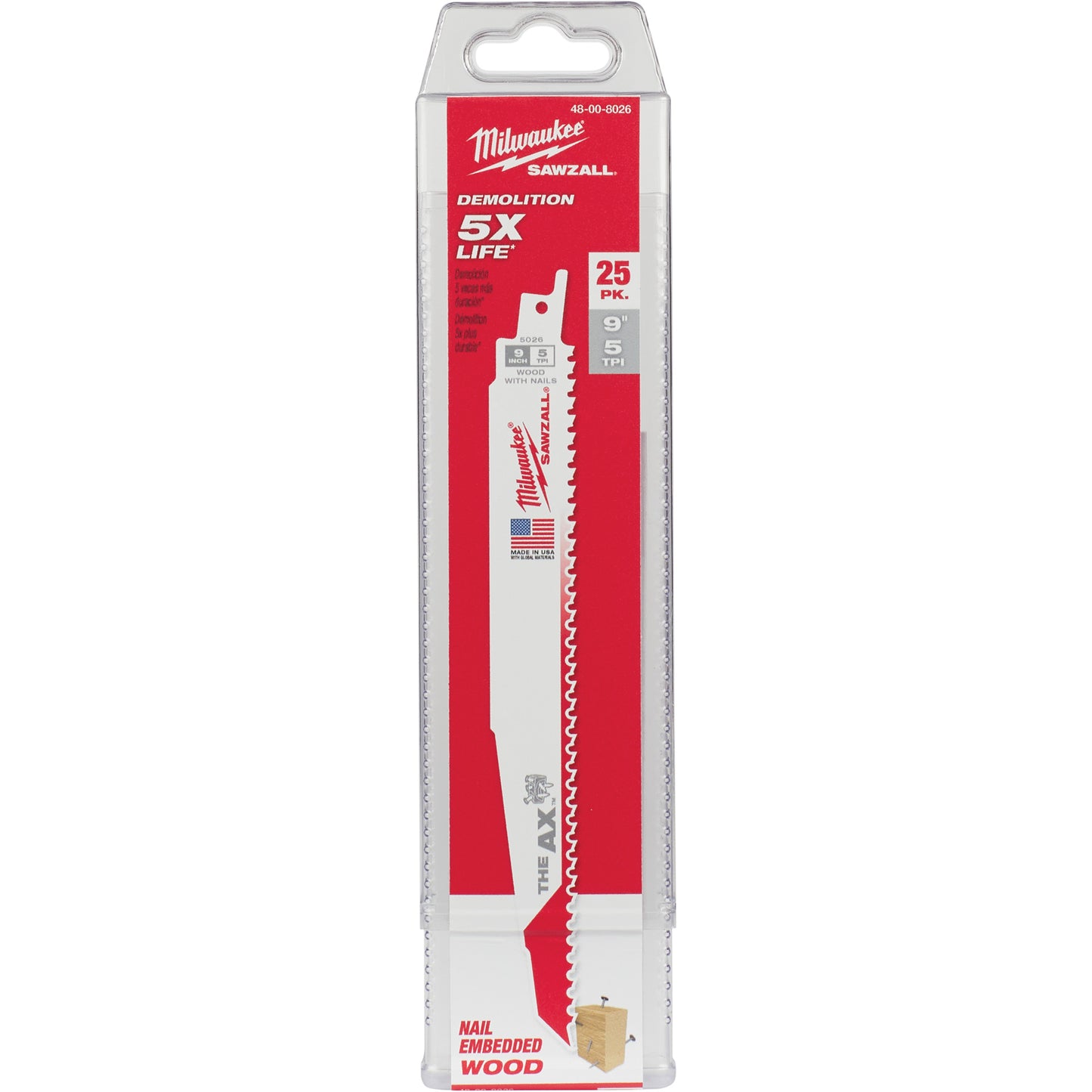 The Ax™ Sawzall® Blades, Bi-Metal, 5 TPI, 9" L x 1" W