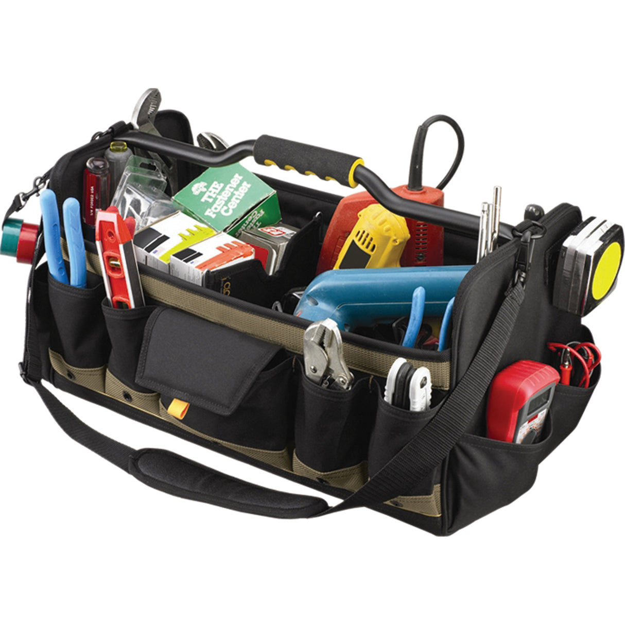 Open Top 20" Soft Side Tool Boxes, Polyester, 27 Pockets, Black