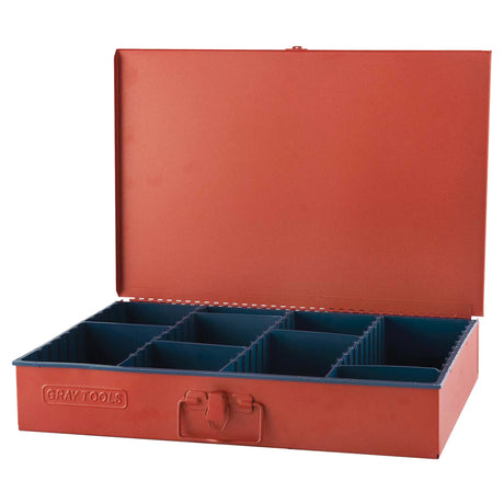 Compartment Box With 12 Adjustable Compartments, 12" D x 18" W x 3" H, Red