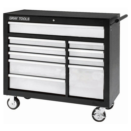 Roller Cabinet, 10 Drawers, 42" W x 19" D x 40" H, Black