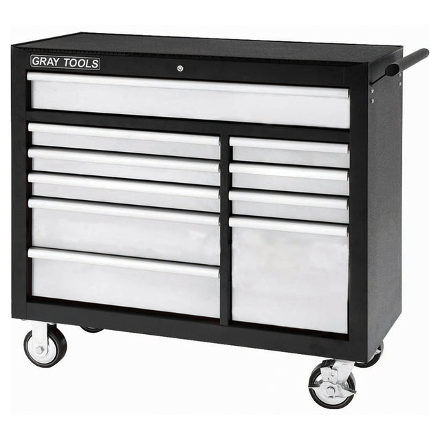 Roller Cabinet, 10 Drawers, 42" W x 19" D x 40" H, Black