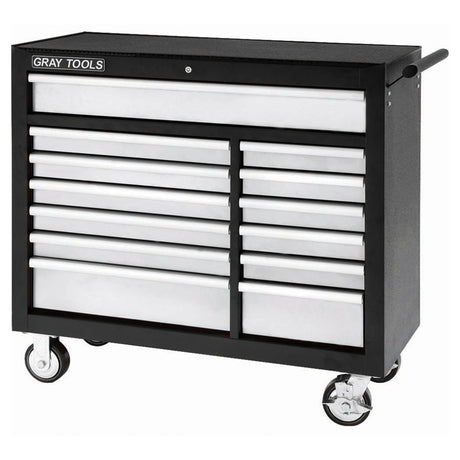 Roller Cabinet, 13 Drawers, 42" W x 19" D x 40" H, Black