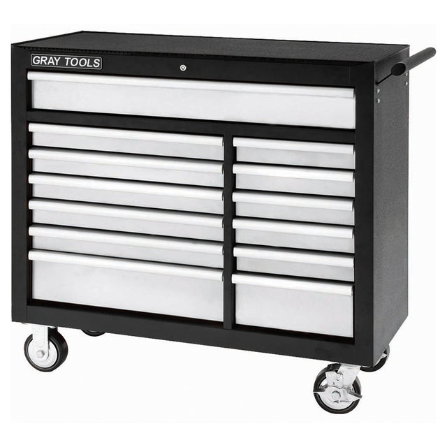 Roller Cabinet, 13 Drawers, 42" W x 19" D x 40" H, Black