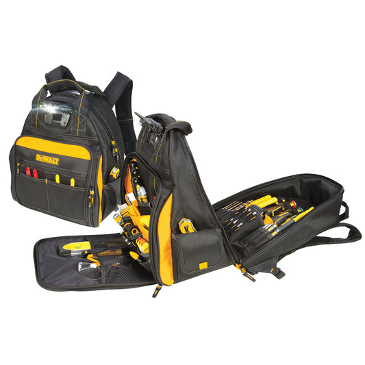 57-Pocket Lighted Tool Backpack, 22" L x 17" W, Black, Polyester