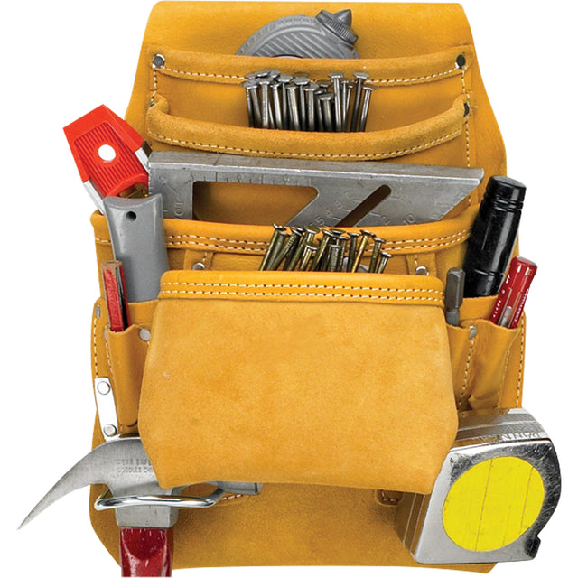 Carpenter's Nail & Tool Pouch, Multiple Tool Holder, Leather, 10 Pockets
