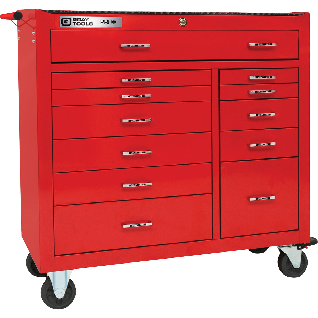 PRO+ Series Roller Cabinet, 12 Drawers, 42" W x 19" D x 43-1/2" H, Red