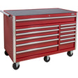 Industrial Tool Cart, 12 Drawers, 56" W x 24-1/2" D x 38-1/8" H, Red