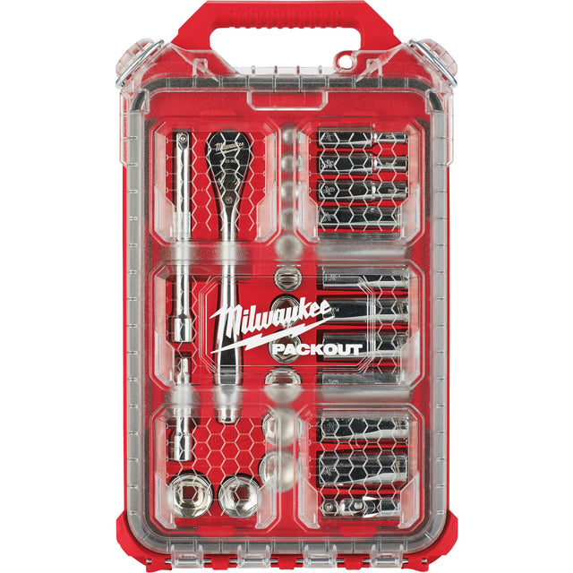 Ratchet & Socket Set with Packout™ Low-Profile Compact Organizer, 28 Pcs, 3/8" Drive Size, Deep