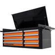 Top Chest, 42" W, 8 Drawers, Black/Orange