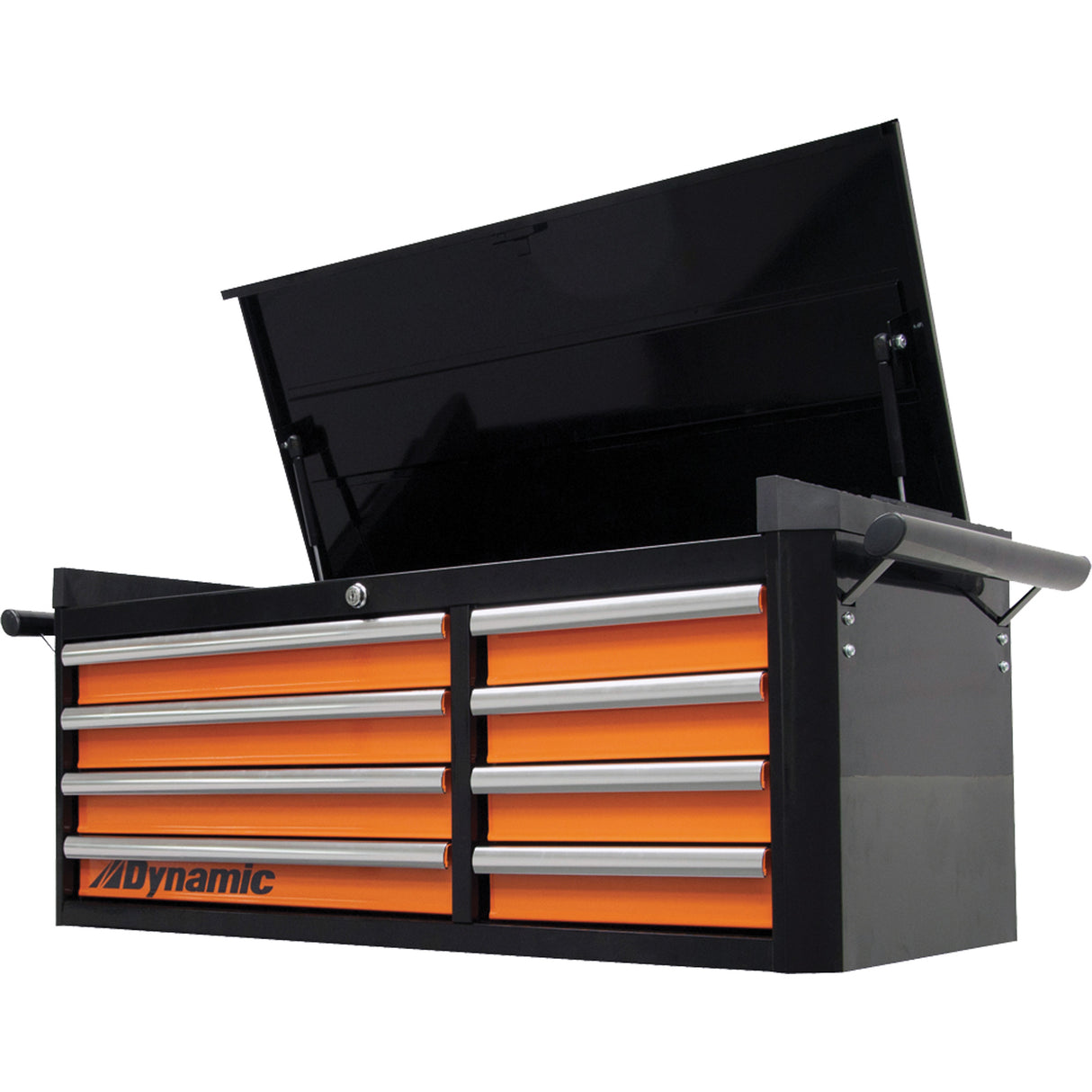 Top Chest, 42" W, 8 Drawers, Black/Orange