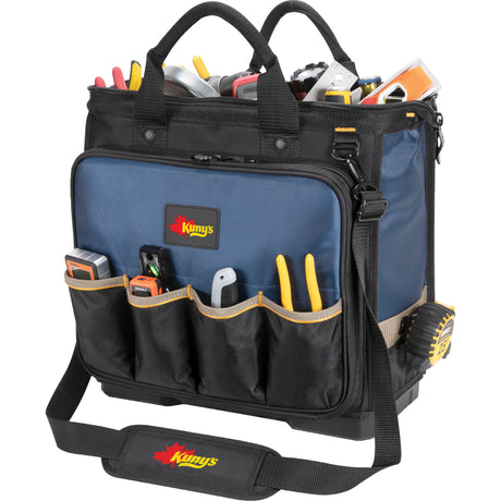 Molded Base Multi-Compartment Technician's Tool Bag, Ballistic Polyester, 54 Pockets, Black/Blue